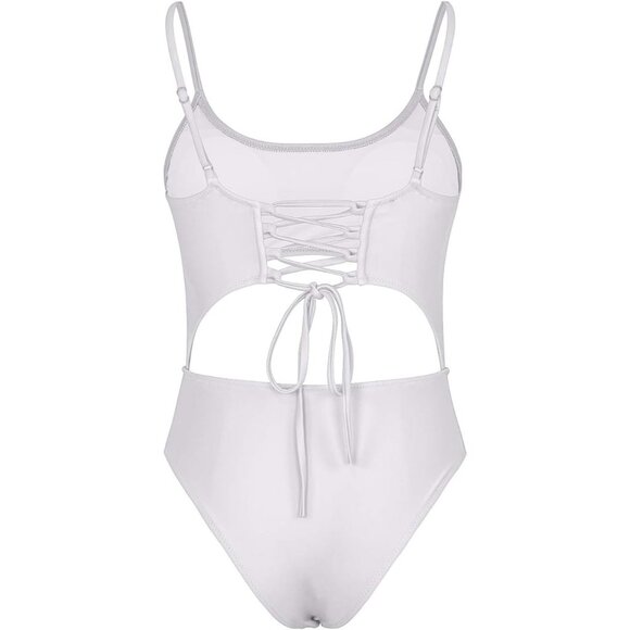 Meyeeka Womens Scoop Neck Cut Out Front Lace Up Back High Cut - Picture 7 of 7